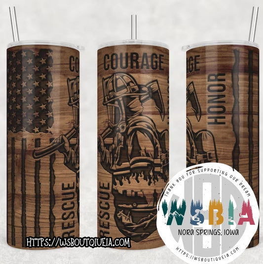 Courage Firefighter Wood Tumbler