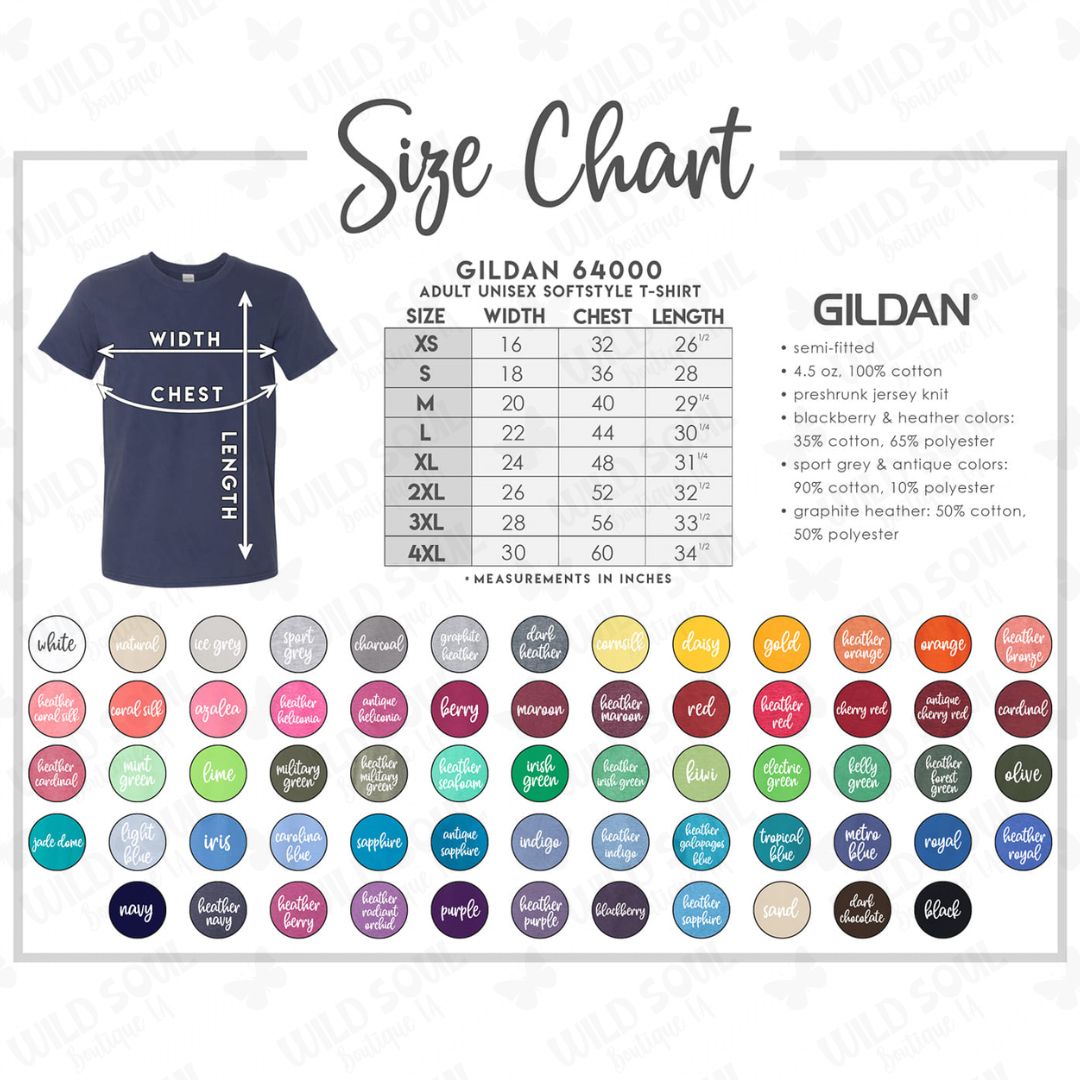 a t - shirt with the size chart for the shirt