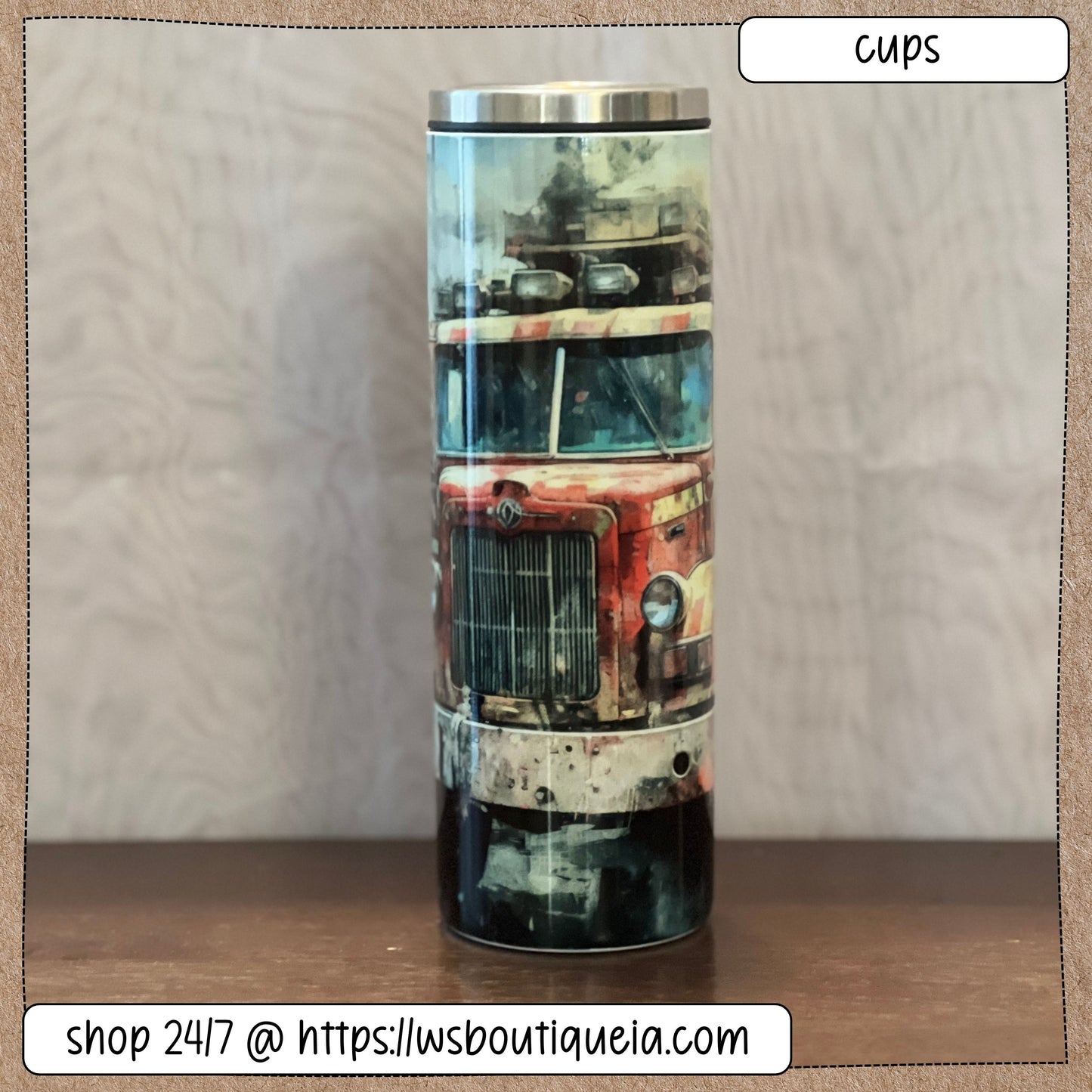 Fire Truck Watercolor 20 oz Sublimation Tumbler *Cold Drink Only*