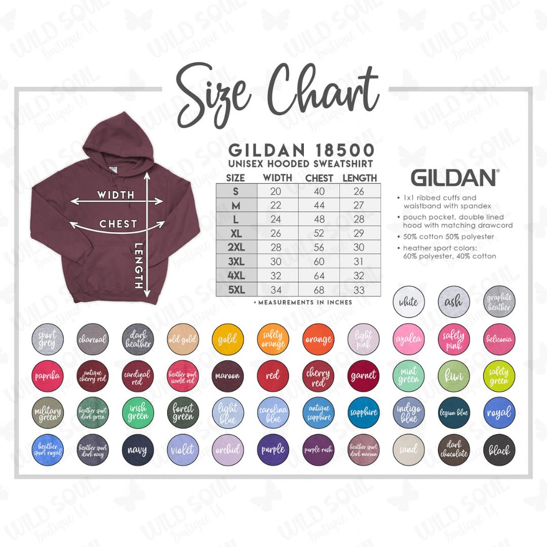 the size chart for a hoodie sweatshirt