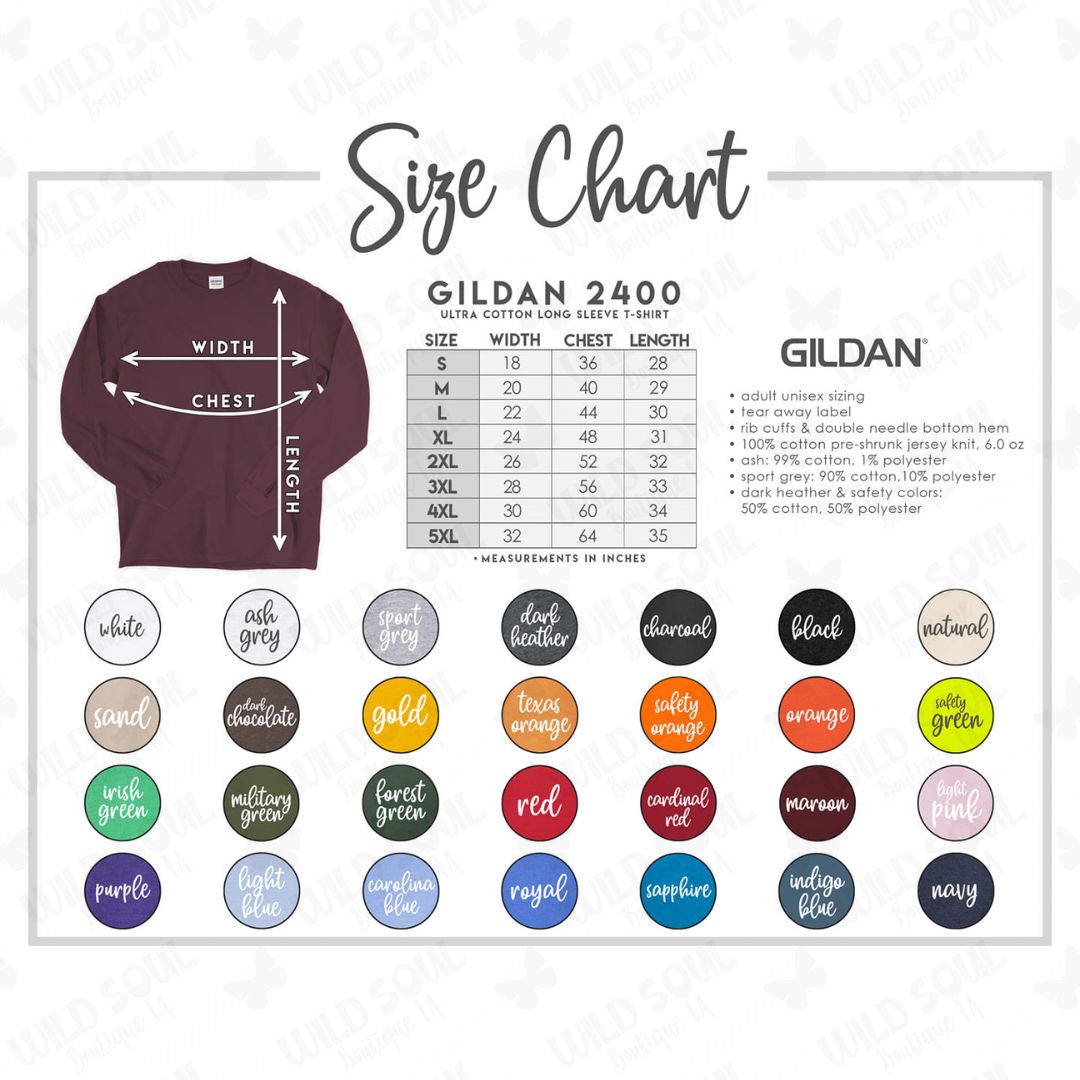 the size chart for a long sleeve t - shirt