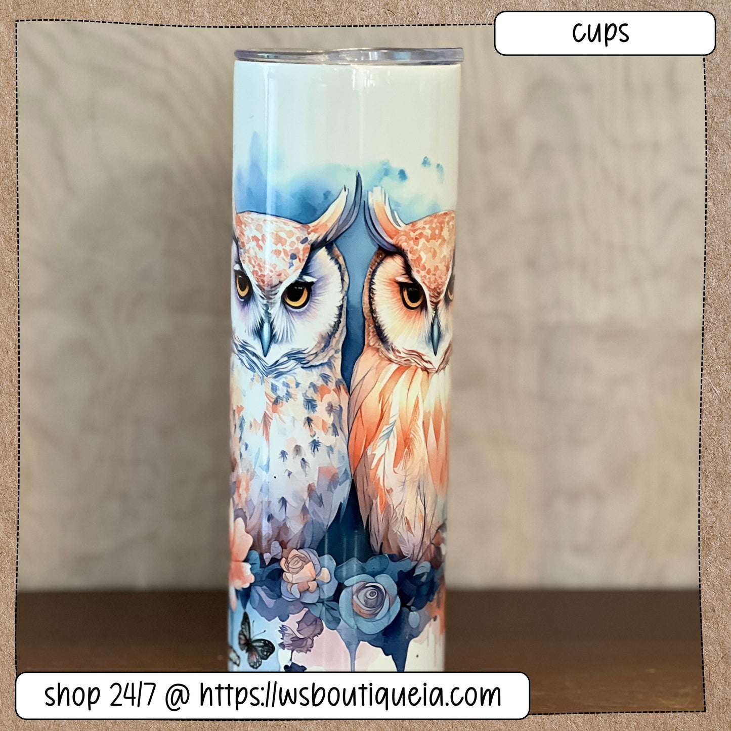 Owl Watercolor 20 oz Sublimation Tumbler