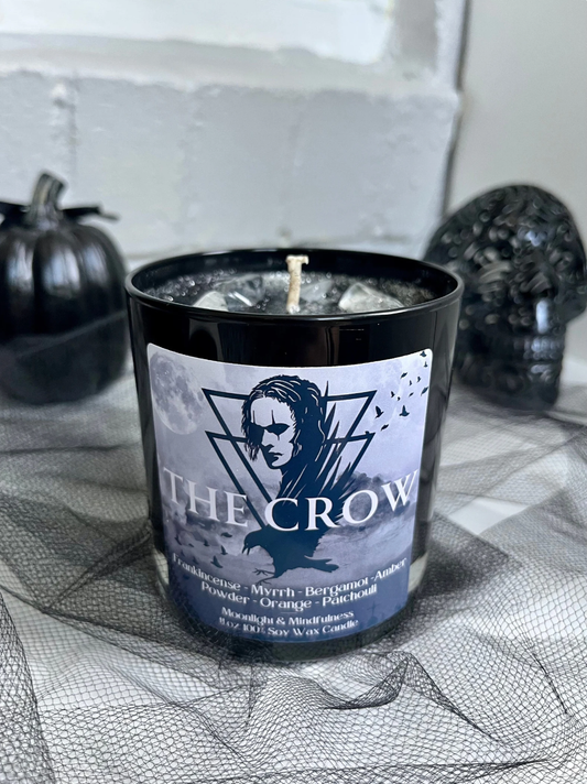 The Crow Crystal Candles, 100% Soy Wax, Spooky Decor