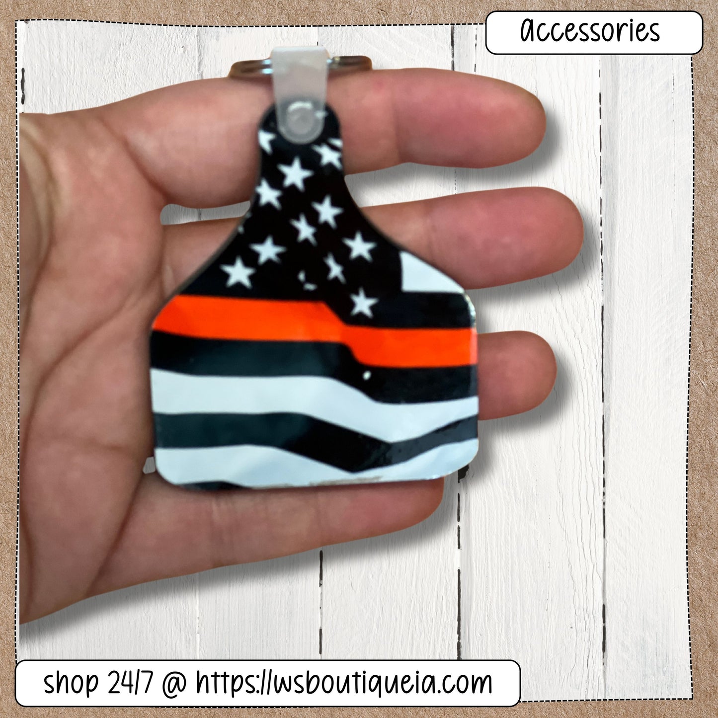 Thin Red Line Flag Cow Tag Keychain