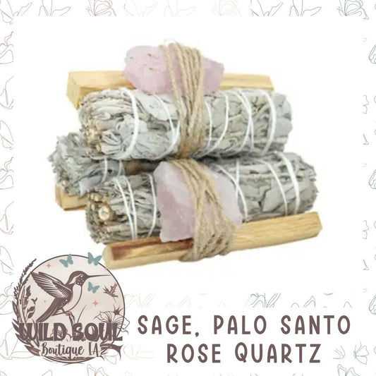 Sage Bundle - Rose Quartz Crystal, Sage, and Palo Santo