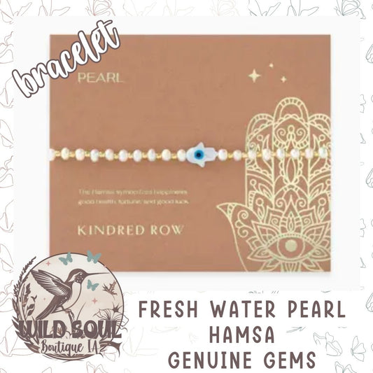 Hamsa Gemstone Bracelet, Freshwater Pearl