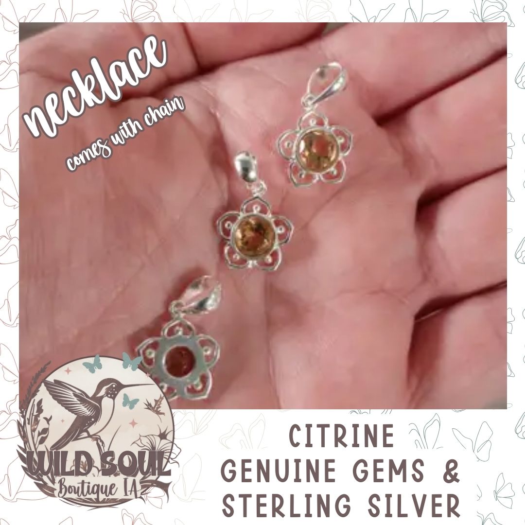 Gemstone Flower Charm Pendant Sterling Silver