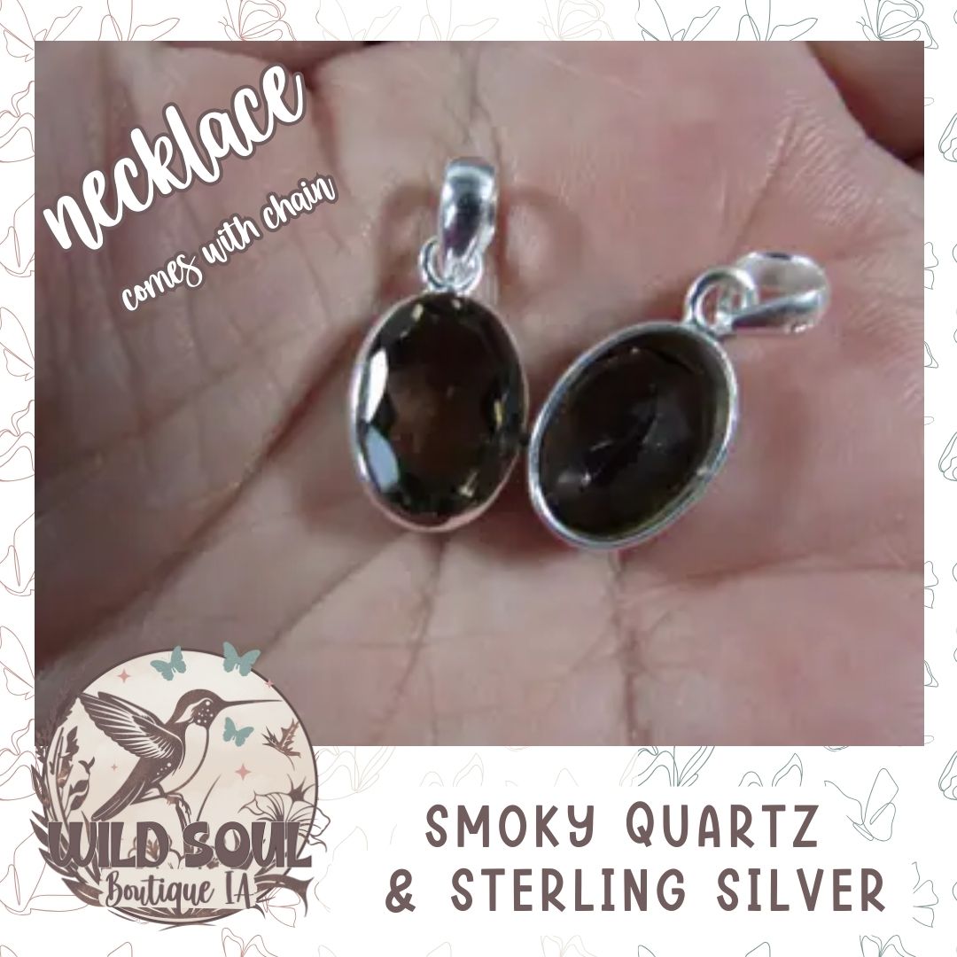 Sterling Silver Oval Pendants Black Tourmalinated Quartz or Smokey Quartz