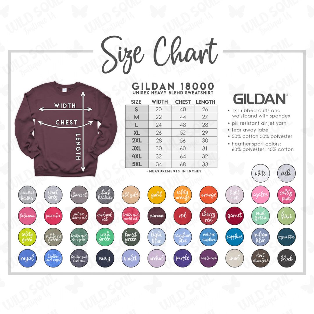 the size chart for a sweatshirt
