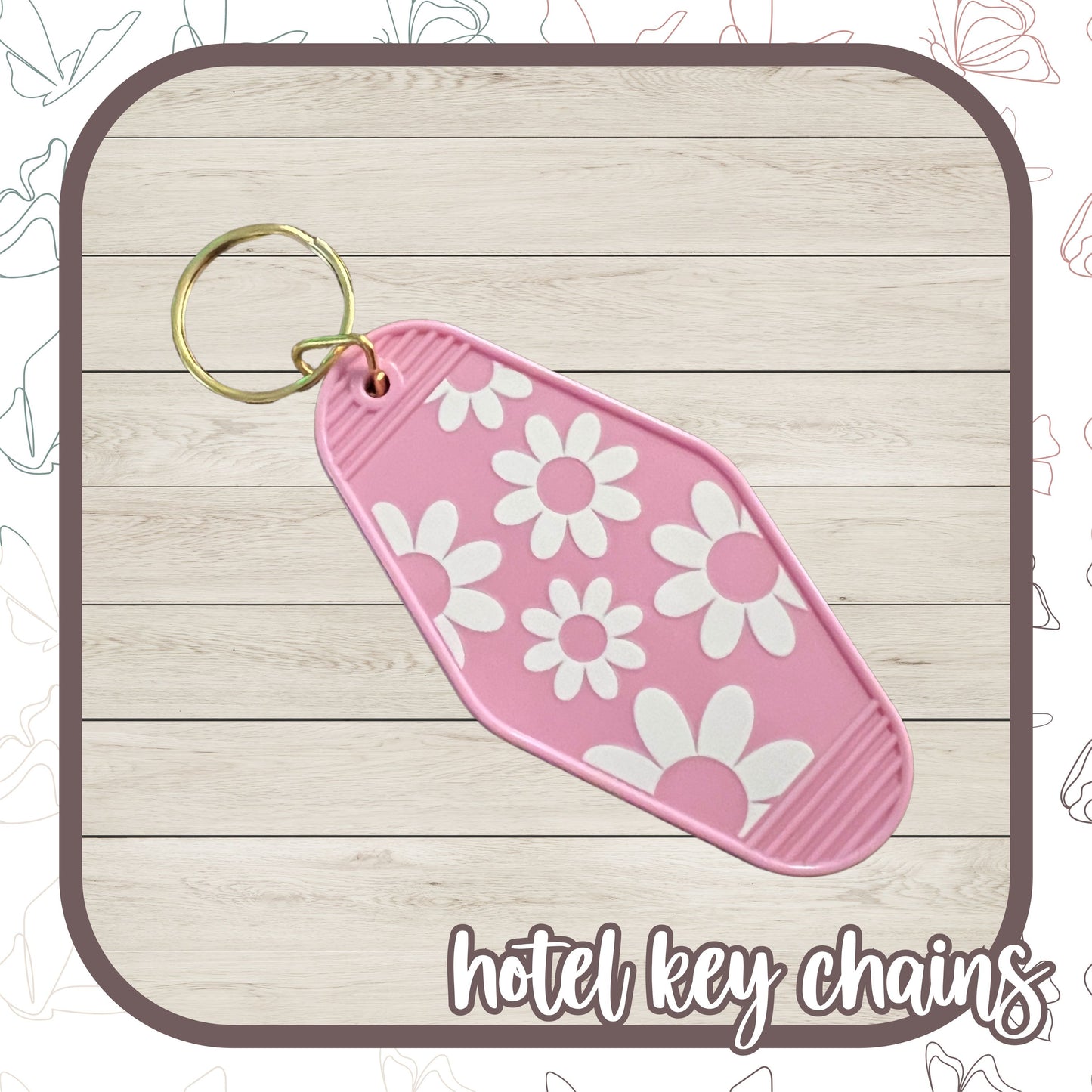 Smile and Floral Hotel Keychains Pink
