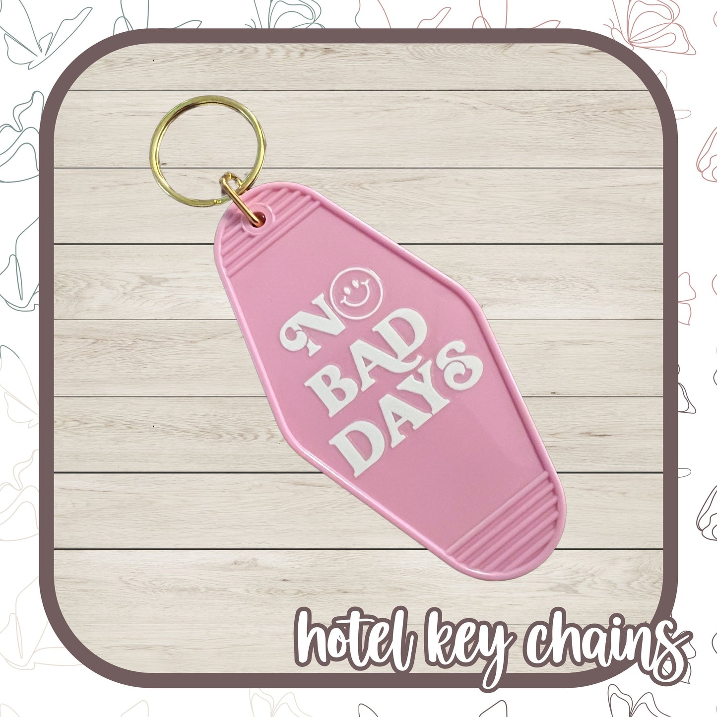 Smile and Floral Hotel Keychains Pink